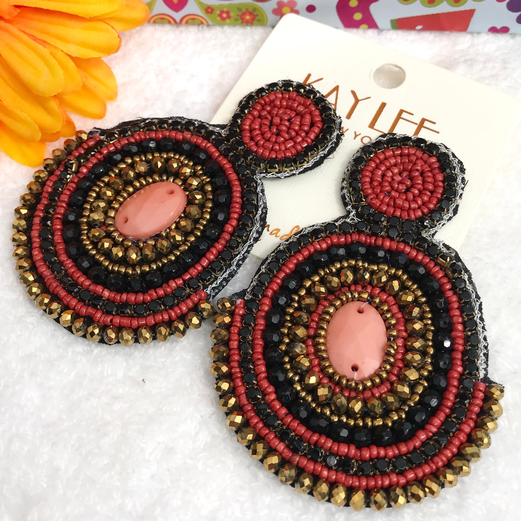 Boho Seed Bead Double Circle Post Drop Earrings